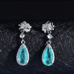 𝅺Exquisite Paraiba Tourmaline Teardrop Cubic Zirconia Drop Dangle Earings